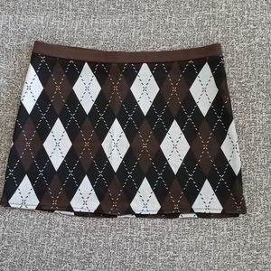 H&M Knitted Short Skirt - L, Brown/Black Argyle